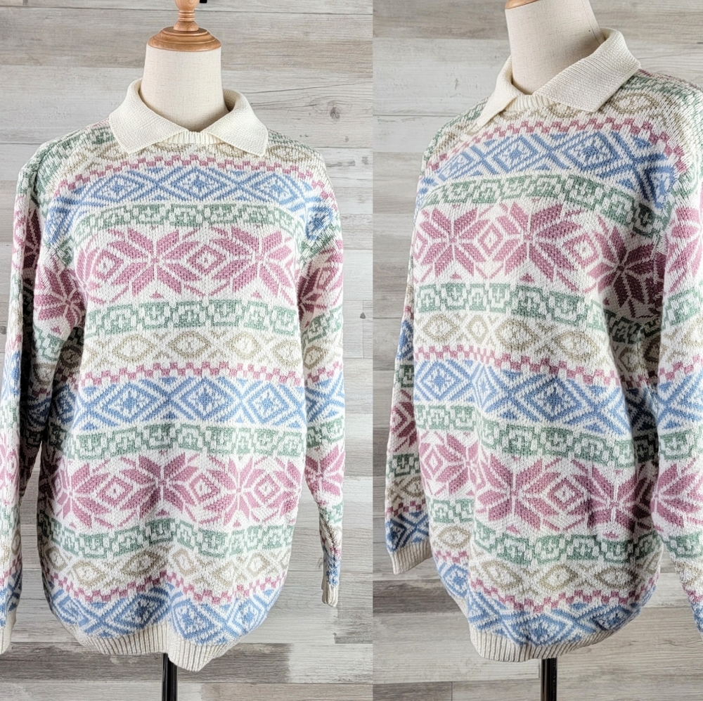 Vintage Alfred Dunner Cotton Knit Collared Sweater Women's Size Medium USA Made